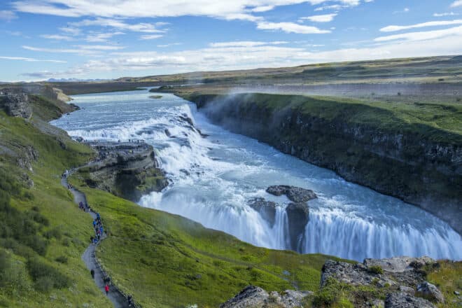 Gullfoss waterfall lookout in the golden circle of south of Iceland