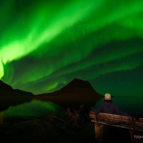 Aurora Boreal, también conocida como aurora boreal, sobre el famoso Kirkjufell en la península de Snaefellsnes, en el oeste de Islandia
