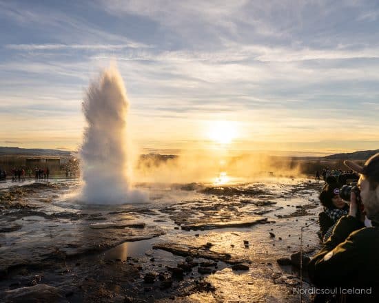 The geyser Strokkur erupting in Iceland.