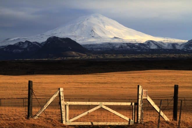 Hekla volcano dominates the landscape
