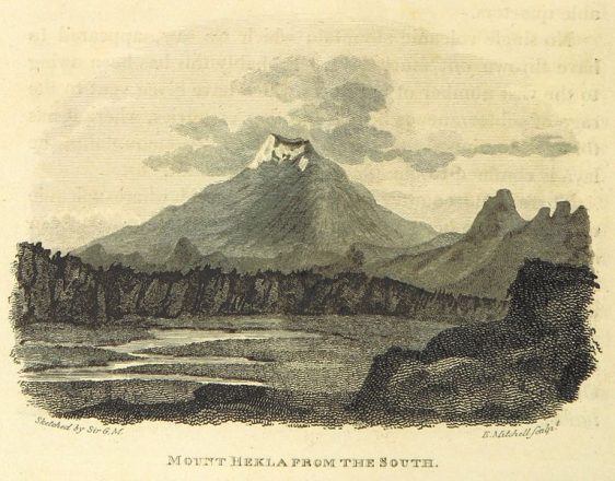 An old drawing of Hekla volcano
