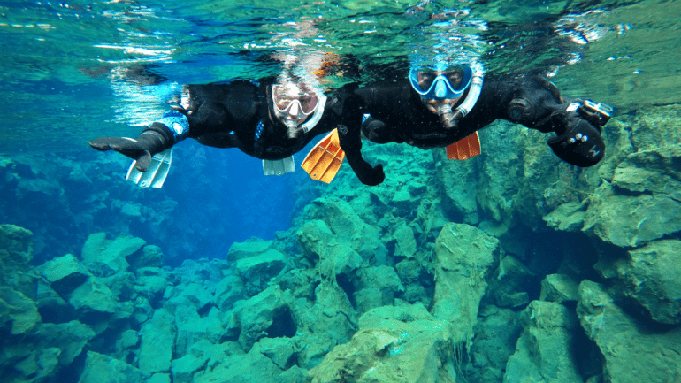 Snorkelling in Silfra Fissure in Iceland