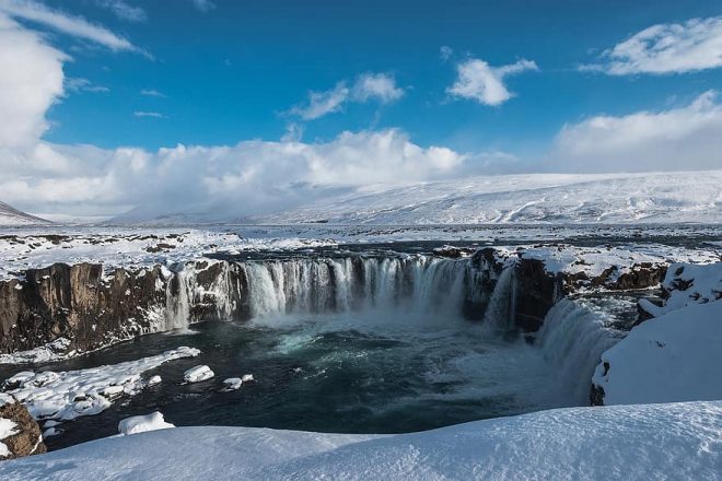 Goðafoss waterfall in the winter
