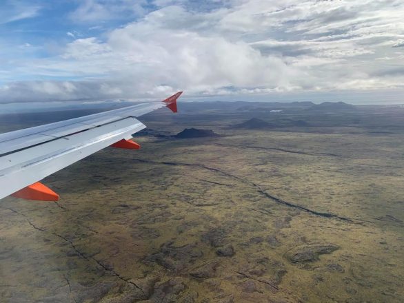 The view from an airplane flying over Iceland