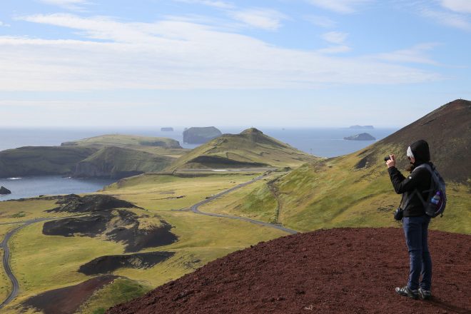 The view of the ocean from the top of Eldfell Volcano on the Westman Islands.