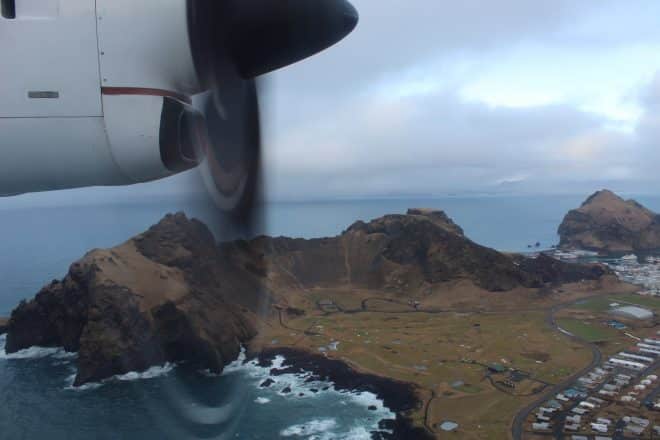 A view of the Westman Islands from an airplane.