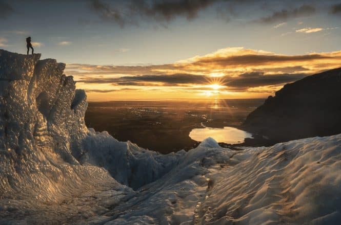 Atardecer en el glaciar Solheimajokull