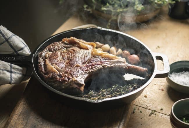 Lamb steak in a pan