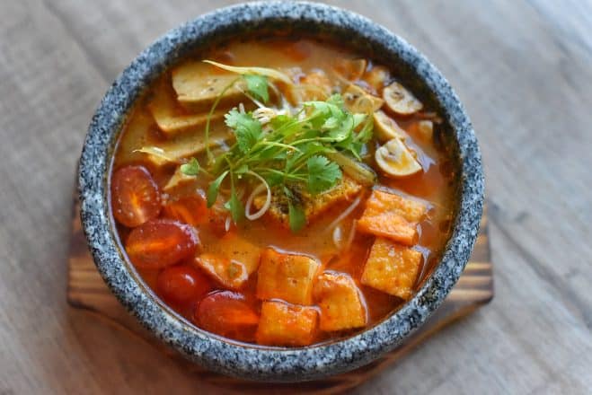 A bowl of vegan soup