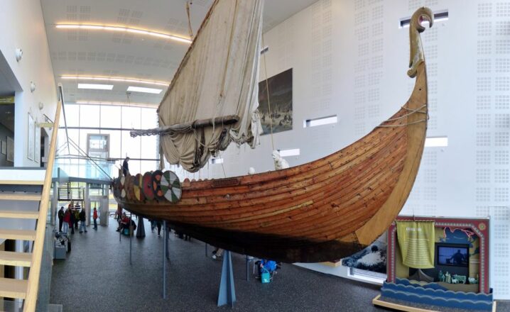 A replica of a Viking ship in the Viking World Museum, Reykjanesbær, Iceland.
