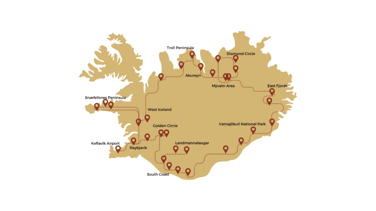 Carte du Cercle d'Islande : visite autonome d'été avec randonnée guidée dans les hautes terres