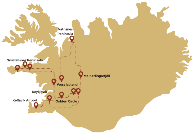 Carte de l'ouest de l'Islande et du cercle d'or.