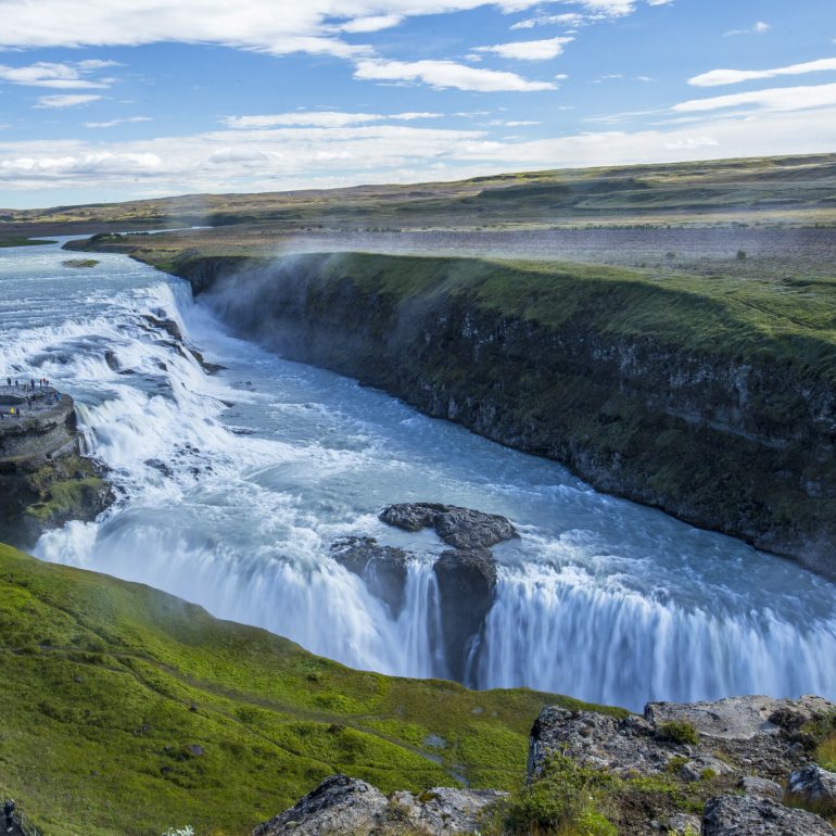 Gullfoss waterfall on Iceland's Golden Circle route in the summer.